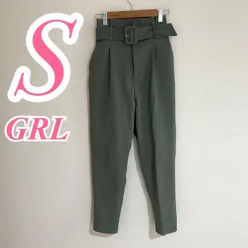 GRL 그레일 카키 테이퍼드 팬츠 S 벨트 깔끔한 롱 기장