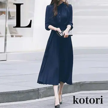 L 플리츠 원피스 롱 네이비 겨울 포멀 동창회