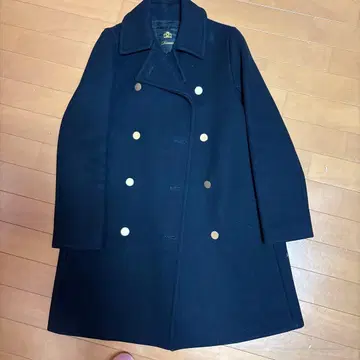 네이비 블루 더블 브레스트 피 코트