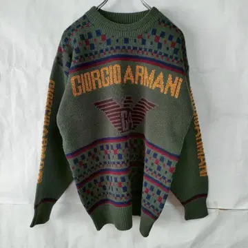 GIORGIO ARMANI 긴팔 로고 니트 스웨터 라운드넥 그린