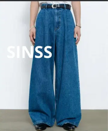 sinss 와이드 벌룬 데님 블루 남성용 여성용 S