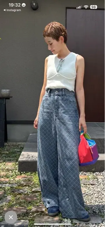 다이아 패턴 하이웨스트 코쿤 데님