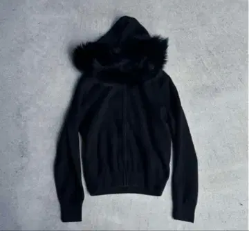 00s archive fur hood zip knit