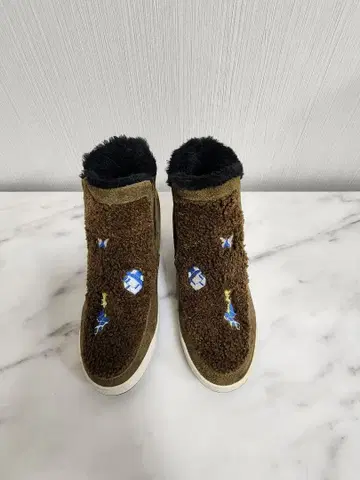 브라운 퍼 웨지솔 부츠 24cm