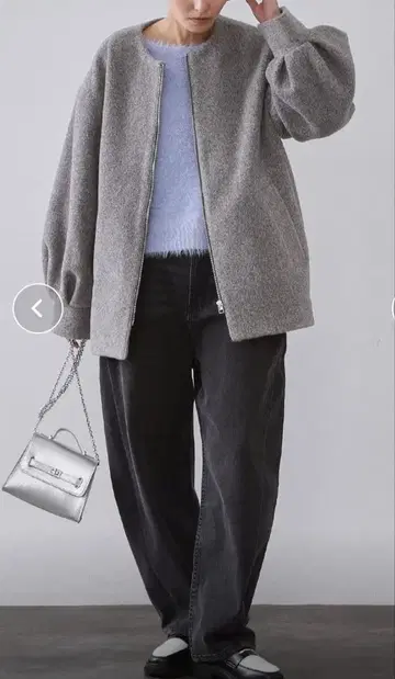 오페크 도트 클립 복슬복슬 노카라 지퍼 미들 코트 [세탁 가능]