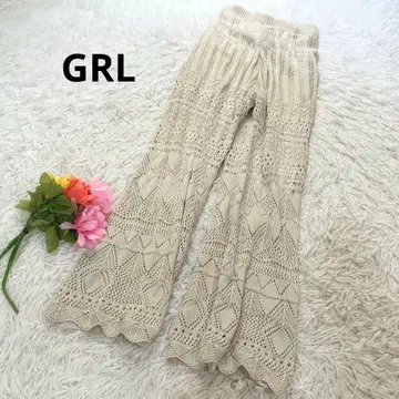 그레일 [ F ] 니트 팬츠 시스루 레이스 스트레치 허리밴딩