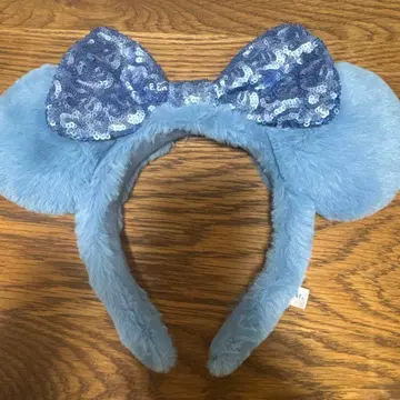 스카이블루 미키 귀 머리띠 스팽글 리본