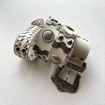 스터드 화이트 벨트 웨스턴 화이트 장식 Y2K