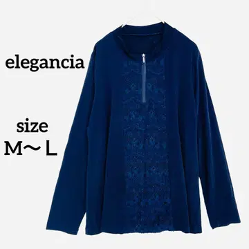 엘레간시아 긴팔 T셔츠 네이비 시스루 레이스 하프 집업
