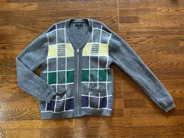 지퍼 달린 가디건 체크 무늬 beams 빔즈