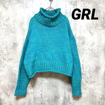 [ GRL ] 숏 기장 터틀넥 케이블 니트 블루