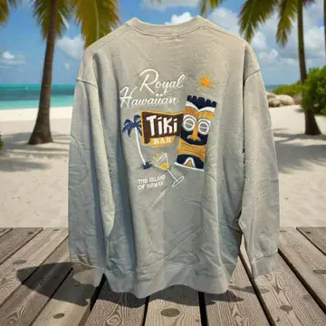 Hula Lani 하와이안 맨투맨 자수 디자인 티키 카키 남성용 L