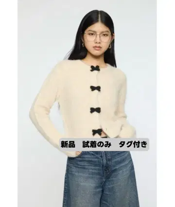 [ 미사용 새상품 ] MOUSSY FRONT RIBBON 가디건 아이보리