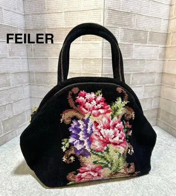 FEILER 슈니르 직조 꽃무늬 블랙 핸드백