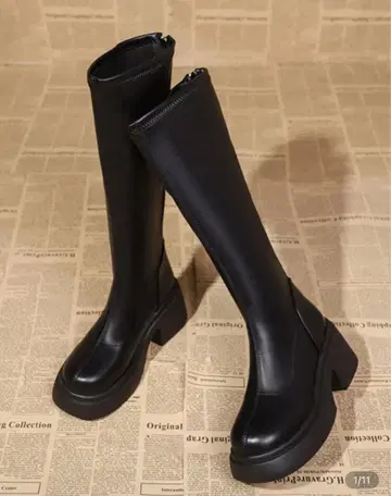 [ 즉시 발송 ] 블랙 롱 부츠 통굽 밑창