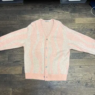 RELUME 파도 무늬 가디건 핑크 크림