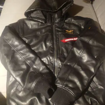 ALPHA INDUSTRIES 후드 부착 가죽 자켓 XL