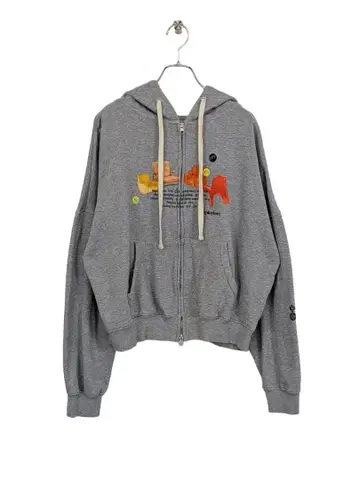 KIRSH 풀 집업 후드티 그레이 체리 로고 프린트 속기모