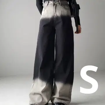 me+em select 블리치 그라데이션 하이웨스트 루즈 블랙 데님