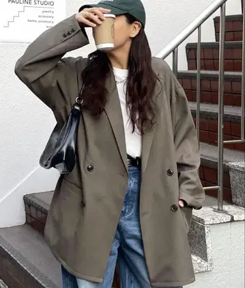 Discoat 더블 브레스트 오버 자켓 브라운