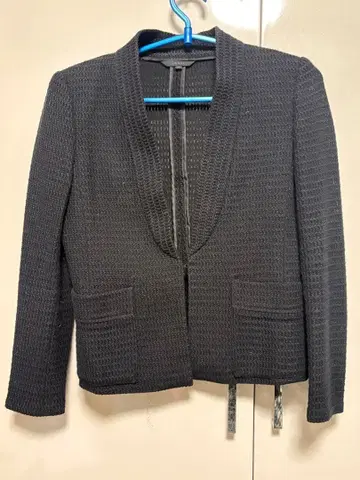 노카라 자켓 블랙 니트 직물 디자인