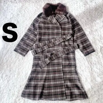 미 스타일 롱 코트 LIPSERVICE 퍼 벨트 체크 S