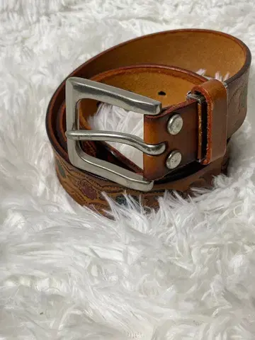 웨스턴 가죽 벨트 천연 가죽 엠보 컬러 페인트 카멜