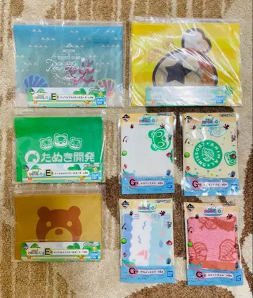 동물의 숲 1번 복권 E상 클리어 파우치 G상 디자인 타월 총 8점 세트