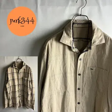 [ LACOSTE 리버서블 베이지 x 체크 면린넨 블렌드 긴팔 셔츠 ]