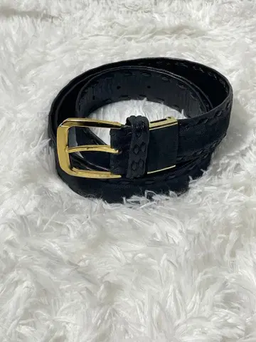 ELEPHANT 가죽 벨트 블랙 골드 버클 스티치 디자인