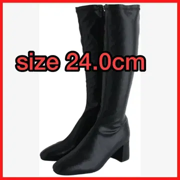 롱 부츠 24cm 여성용 스퀘어토 부츠 청키힐 슬림 레그
