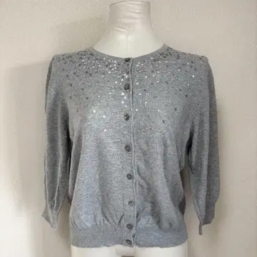 23구 가디건 [ L 상당 ] 그레이 비즈/스팽글 장식 크롭 기장
