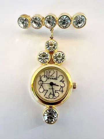 EVANS 골드 크리스탈 브로치 시계 새상품급