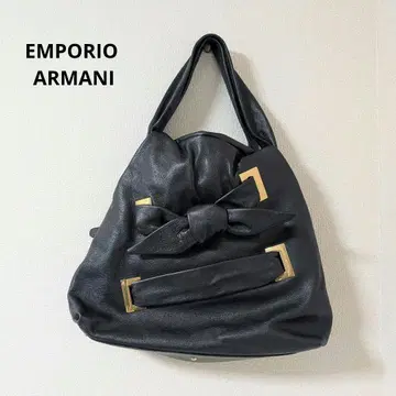 성숙 큐트 엠포리오 아르마니 숄더백 리본 가죽 블랙