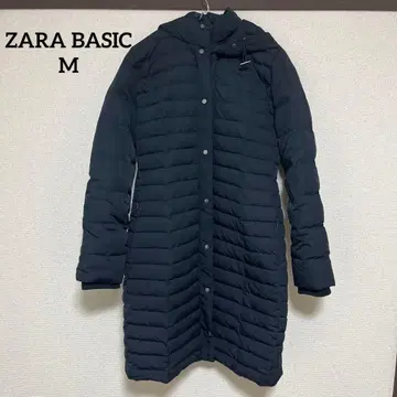 ZARA BASIC 후드 부착 롱 기장 다운 자켓 블랙 M