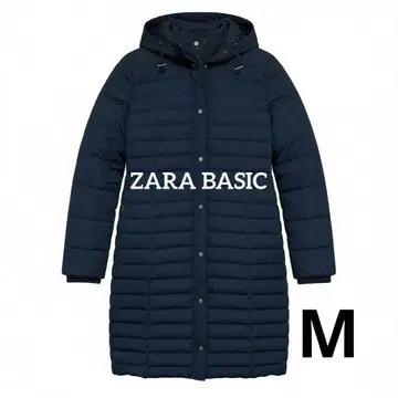 ZARA BASIC 후드 부착 롱 기장 다운 자켓 블랙 M