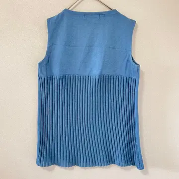 WRAPINKNOT 등 리브 슬리브리스 니트 블루 XS 라운드넥