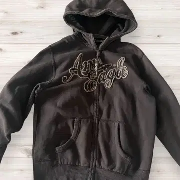 [ 아메리칸 이글 ] 다크 브라운 풀 집업 후드티 속기모 데미지 가공