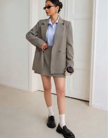 SHEIN 쉬인 더블 버튼 자켓 스커트 셋업