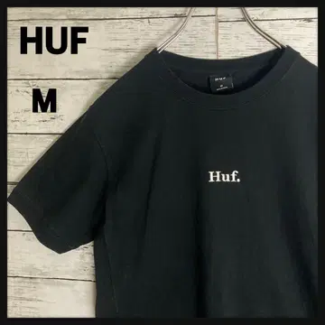 HUF 하프 T셔츠 M 블랙 센터 자수 로고