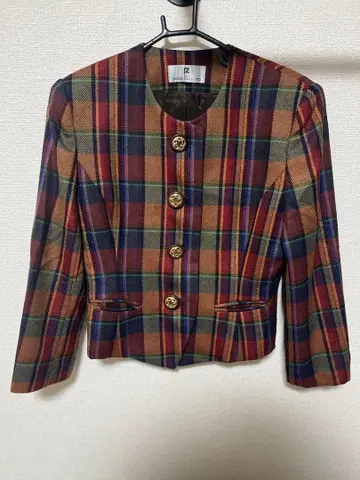 테일러드 자켓 쇼와 레트로 구제 의류 체크 무늬