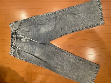 그레이 와이드 레그 데님 팬츠