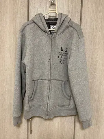 AVIREX 풀 집업 후드티 그레이