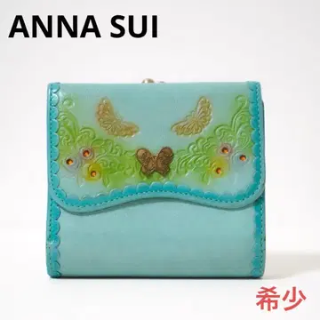[레어] ANNA SUI 나비 에메랄드 그린 3단 폴더형 가마구치 지갑