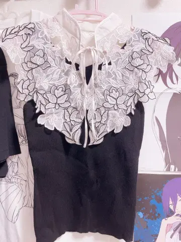 snidel 레이스 칼라 슬리브리스 니트 블랙