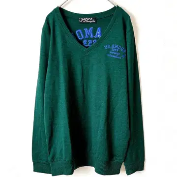 인페르노 트레이닝복 상의 그린 V넥 자수 문자 리브 사양 긴팔