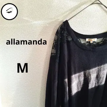 알라만다 U넥 니트 스웨터 M 블랙 꽃무늬 페미닌 겨울
