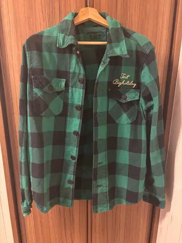 Tmt 그린 블랙 체크 플란넬 셔츠