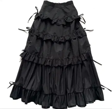 버블스 롱 캉캉 스커트 리본 프릴 블랙 프리 사이즈