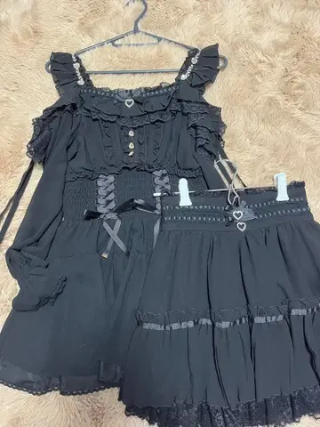 LIZLISA 오프숄더 쉬폰 셋업 - Black